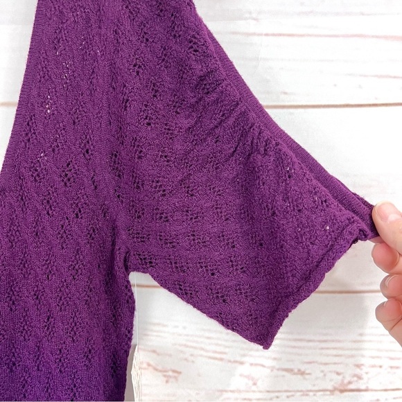 NWT Free People Amythyst Purple Crochet Knit Low Back Puff Sleeve Bodycon Dress - Picture 4 of 13